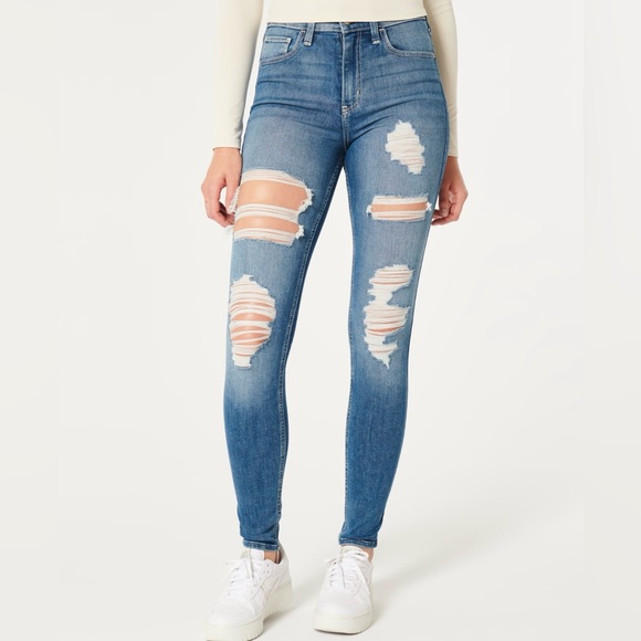 Hollister High Rise Crop Super Skinny Jeans Distressed Raw Hem 25” - Picture 17 of 17